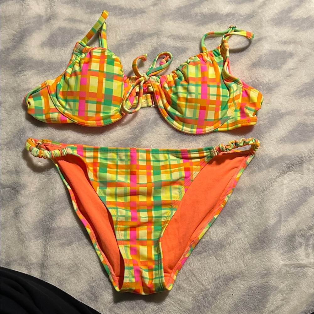 No Boundaries Multicolor Plaid Bikini